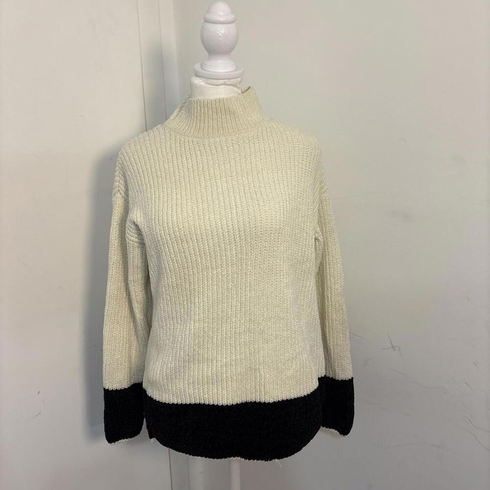 Cynthia Rowley Color Block Mock Neck Sweater Velour‎  Warm Cozy Small Zippers